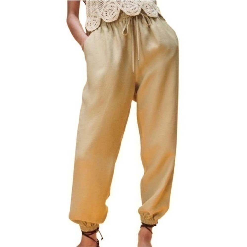 Zara Women’s Tan High Waisted Linen Blend Paperbag Jogger Pants
